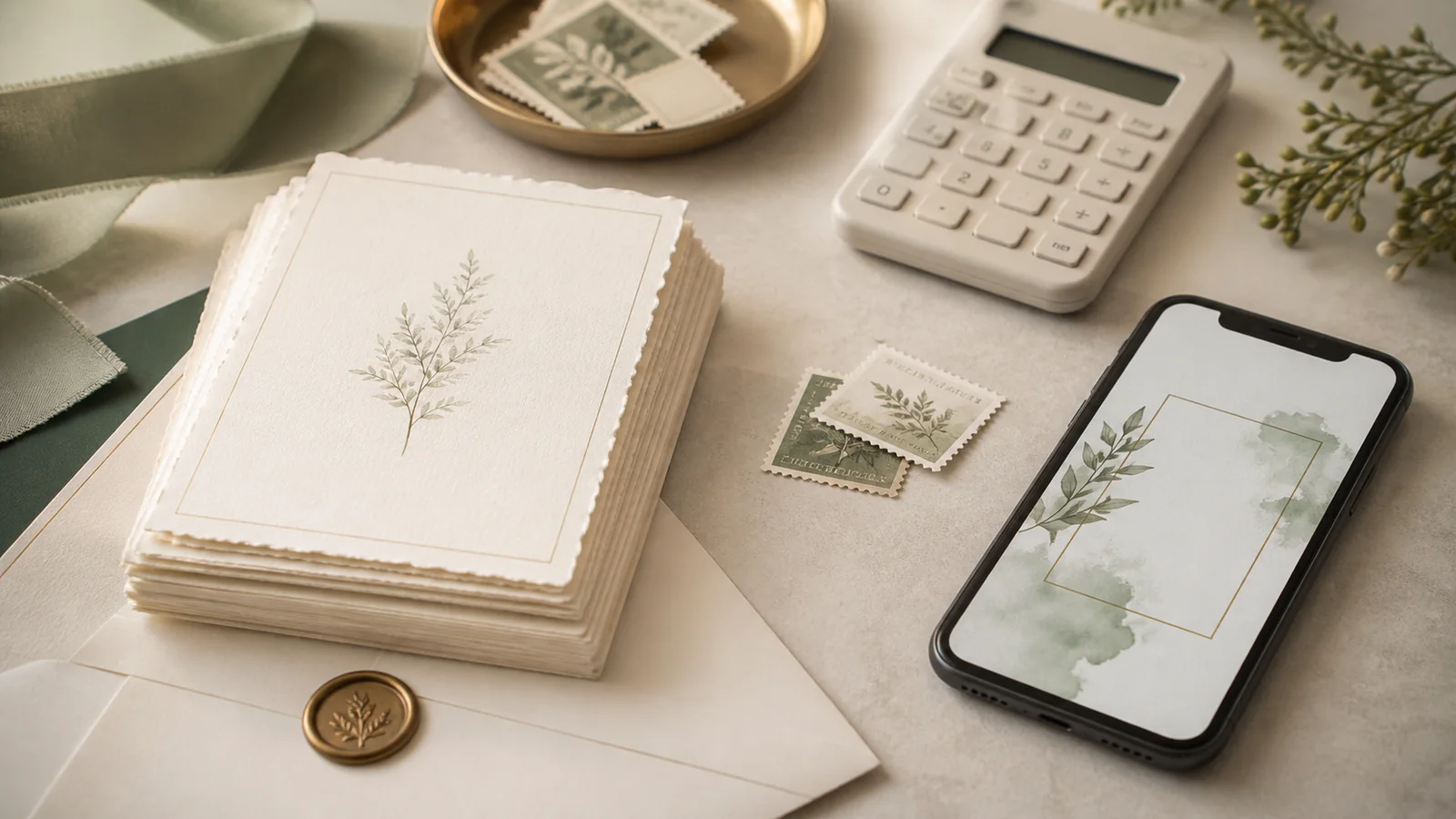 Comparison of a stamped paper invitation and a digital invitation on a phone